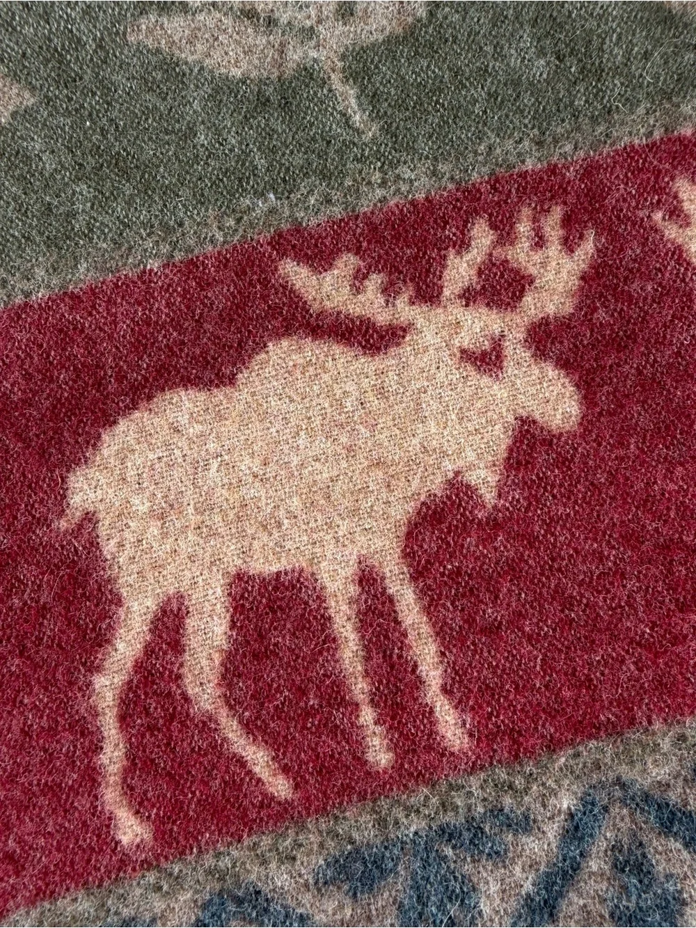 VTG Woolrich Lodge Camp Fair Isle Blanket Sherpa Moose Fish Leaves 57x64 GUC